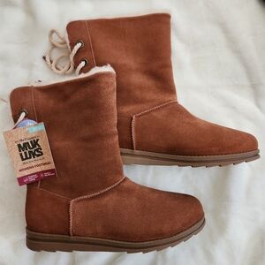 NWT Muk Luks Women's Ziggy Rodeo Suede Winter Boots - Cognac, Sz 11 High/low Top